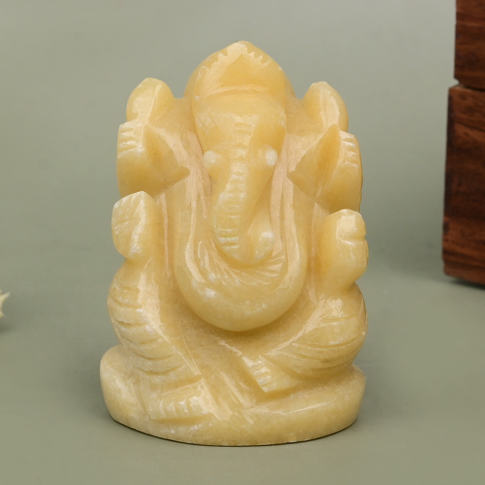 Ivory Yellow Jade Ganesha Idol - 95 gms