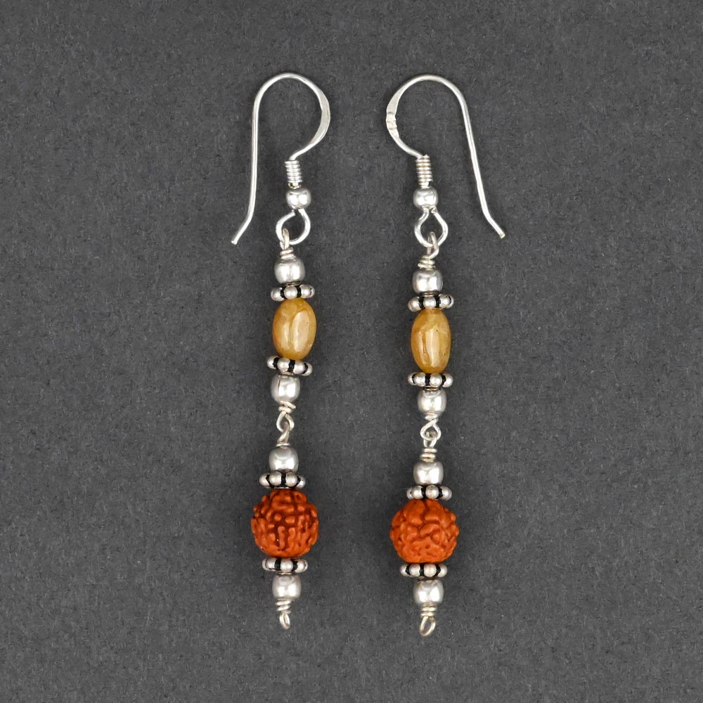 Yellow Sapphire Rudraksha Silver Chakri Earrings