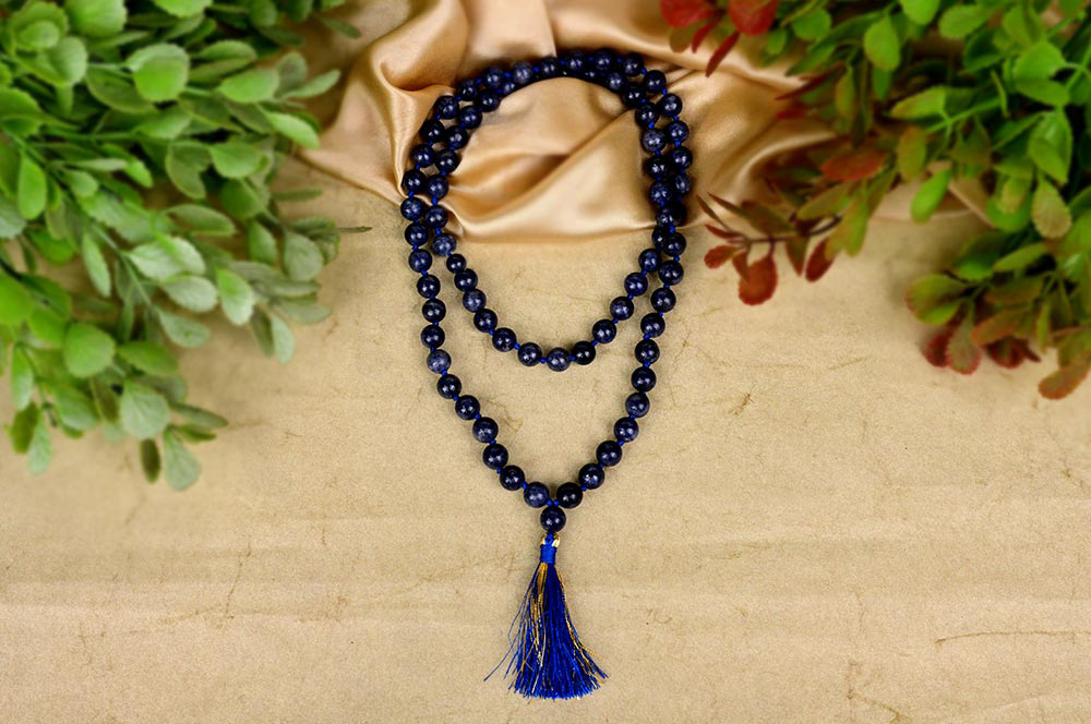 Blue Sapphire Round Beads Mala (8 mm)