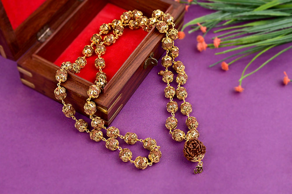 Chikna Rudraksha Gold 22K Designer Caps Mala