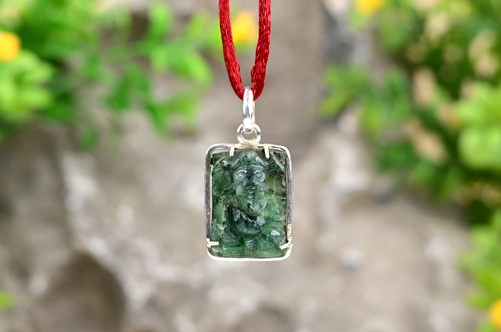 Emerald Ganesh (24 carats) in Silver Locket