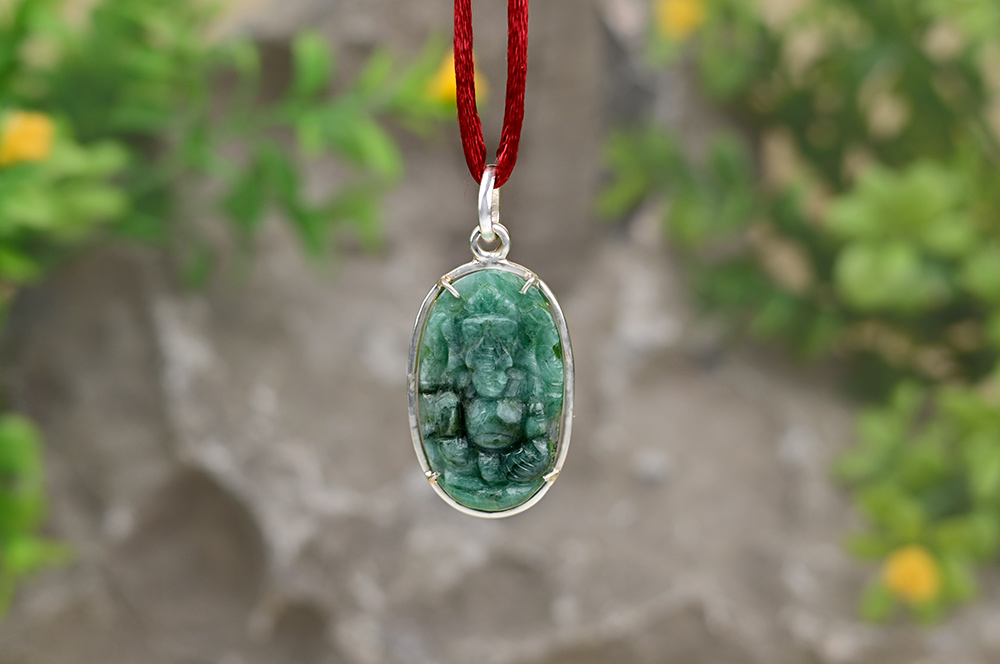 Emerald Ganesh (31.45 carats) in Silver Locket