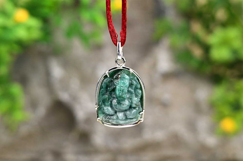 Emerald Ganesh (43.20 carats) in Silver Locket