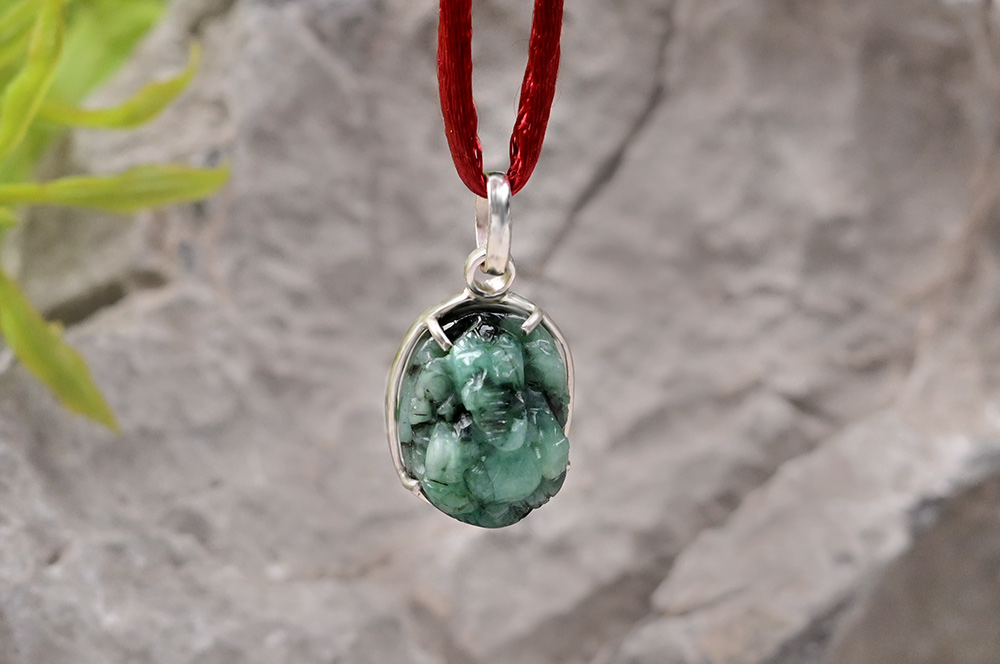 Emerald Ganesh (17.15 carats) in Silver Locket