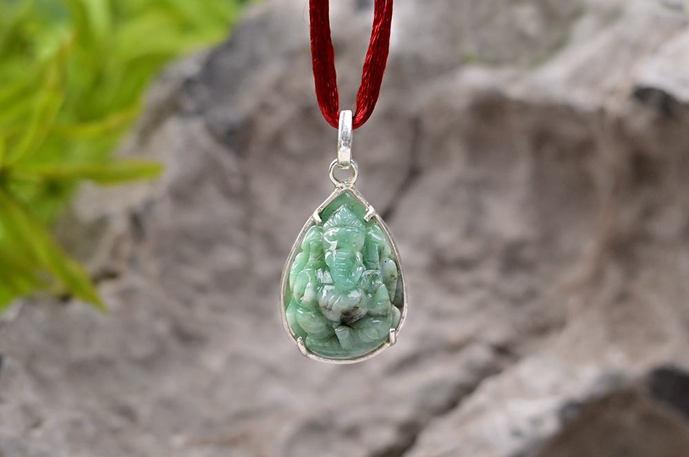 Emerald Ganesh (19 carats) in Silver Locket
