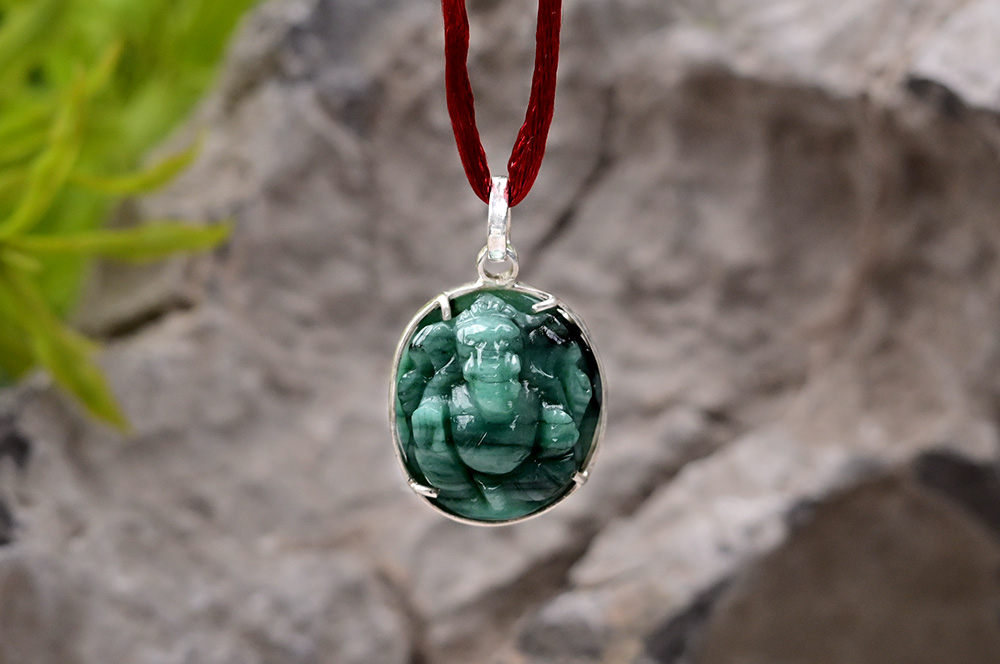 Emerald Ganesh (37.35 carats) in Silver Locket