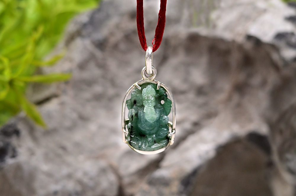 Emerald Ganesh (23.85 carats) in Silver Locket