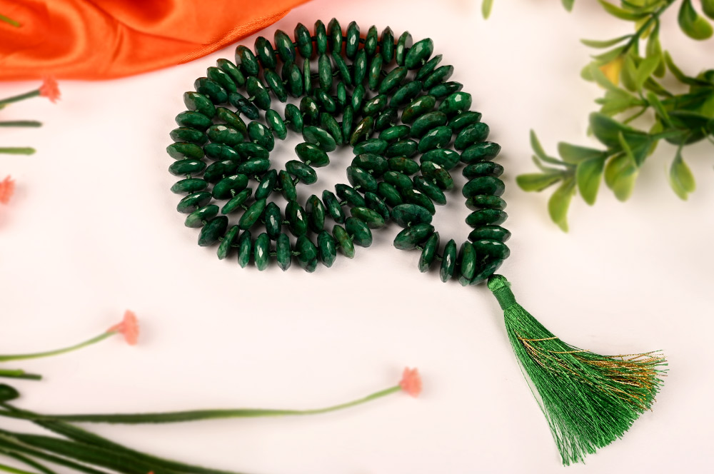 Emerald Mala (Faceted Button Shape)