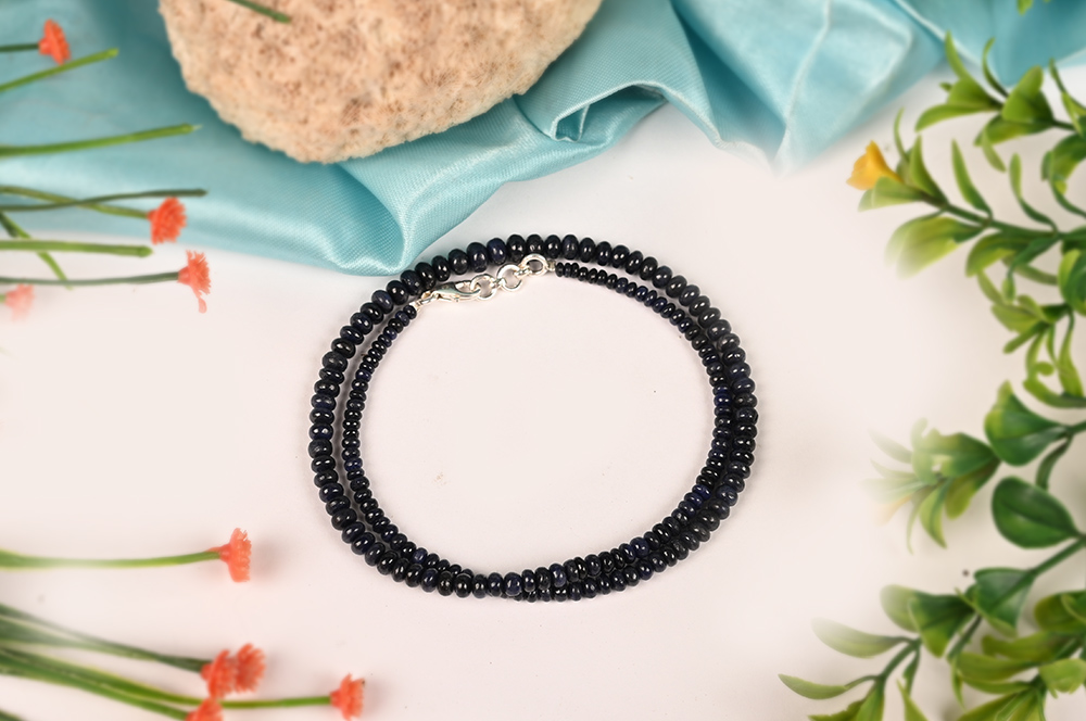 Blue Sapphire Button Shape Necklace