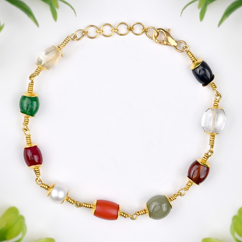 Navratna Bracelet in Gold Designer Caps