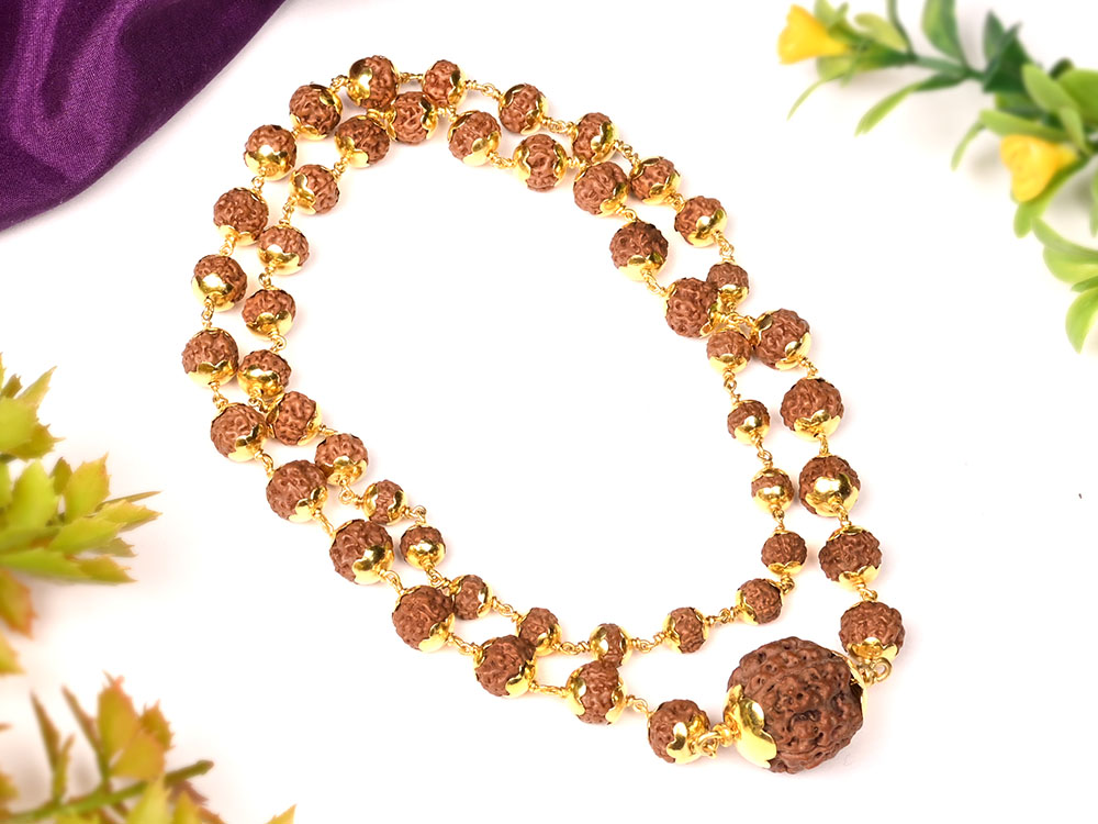 Rudraksha Mala (6 to 9 mm) in 22K Gold with Cap