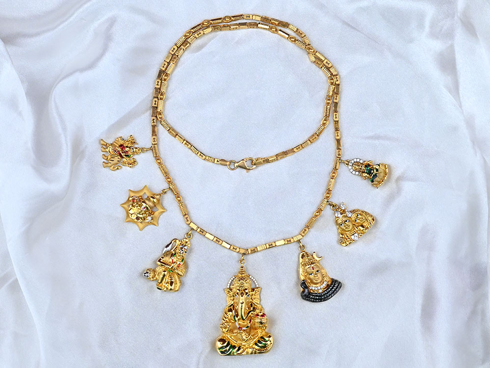 Saptadeva Multi God Lockets Gold Chain