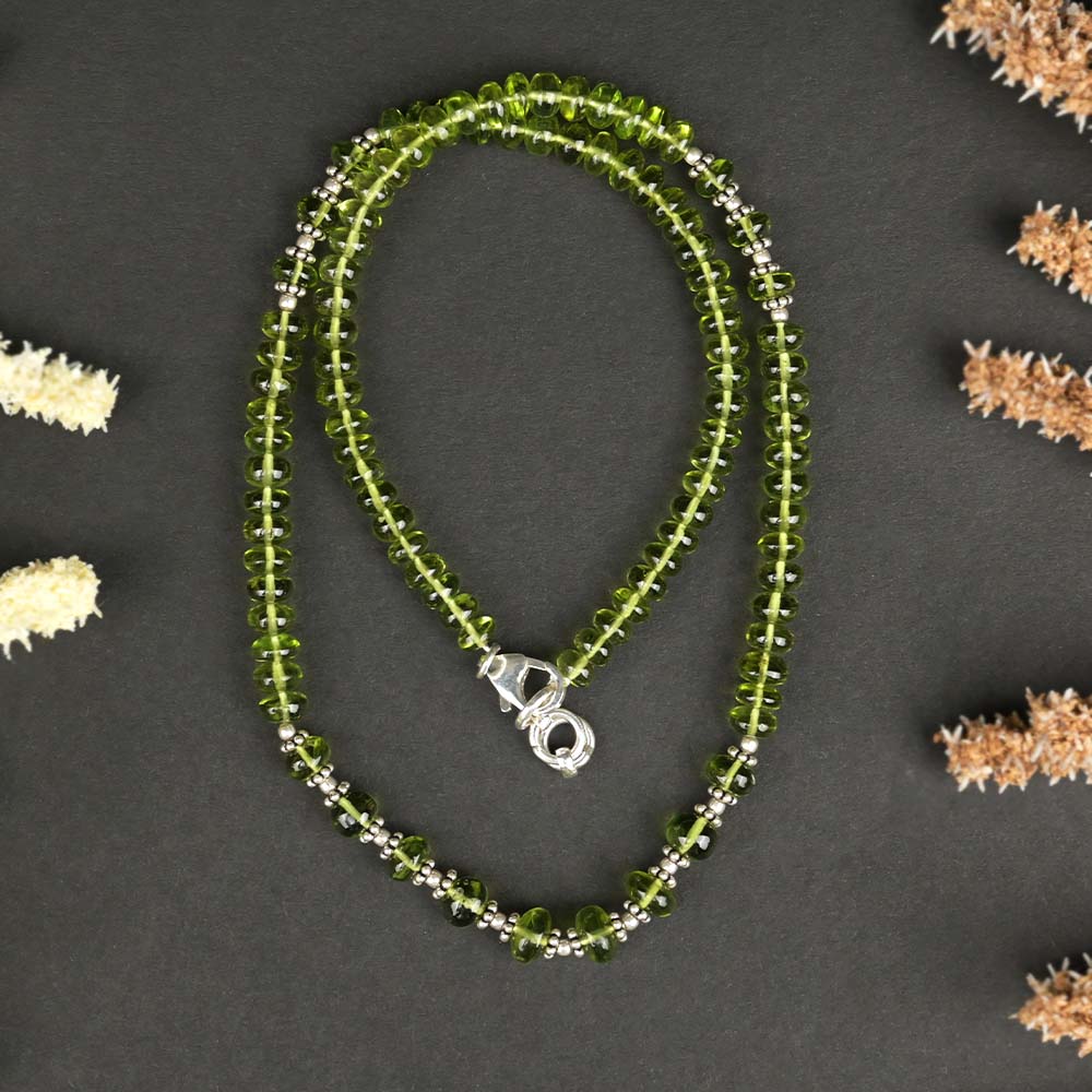 Peridot Button Shape 925 Silver chakri Necklace