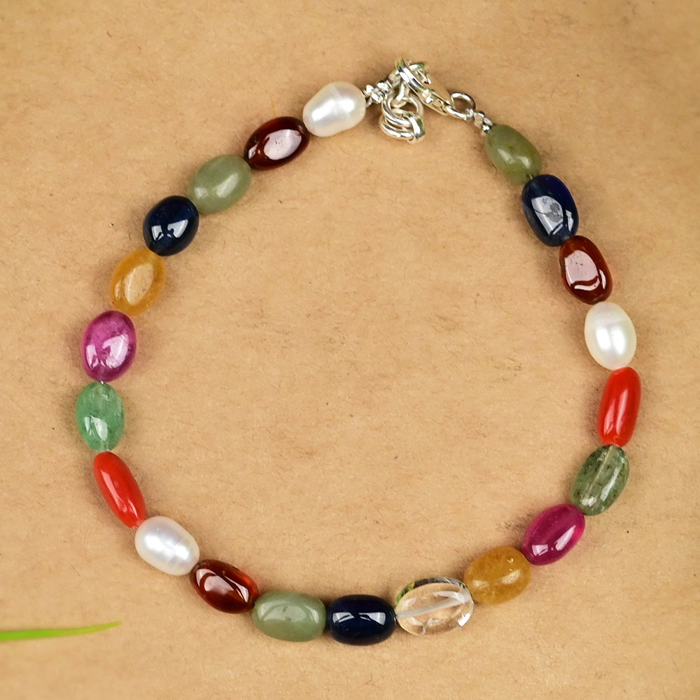 Navratna Oval Beads Bracelet