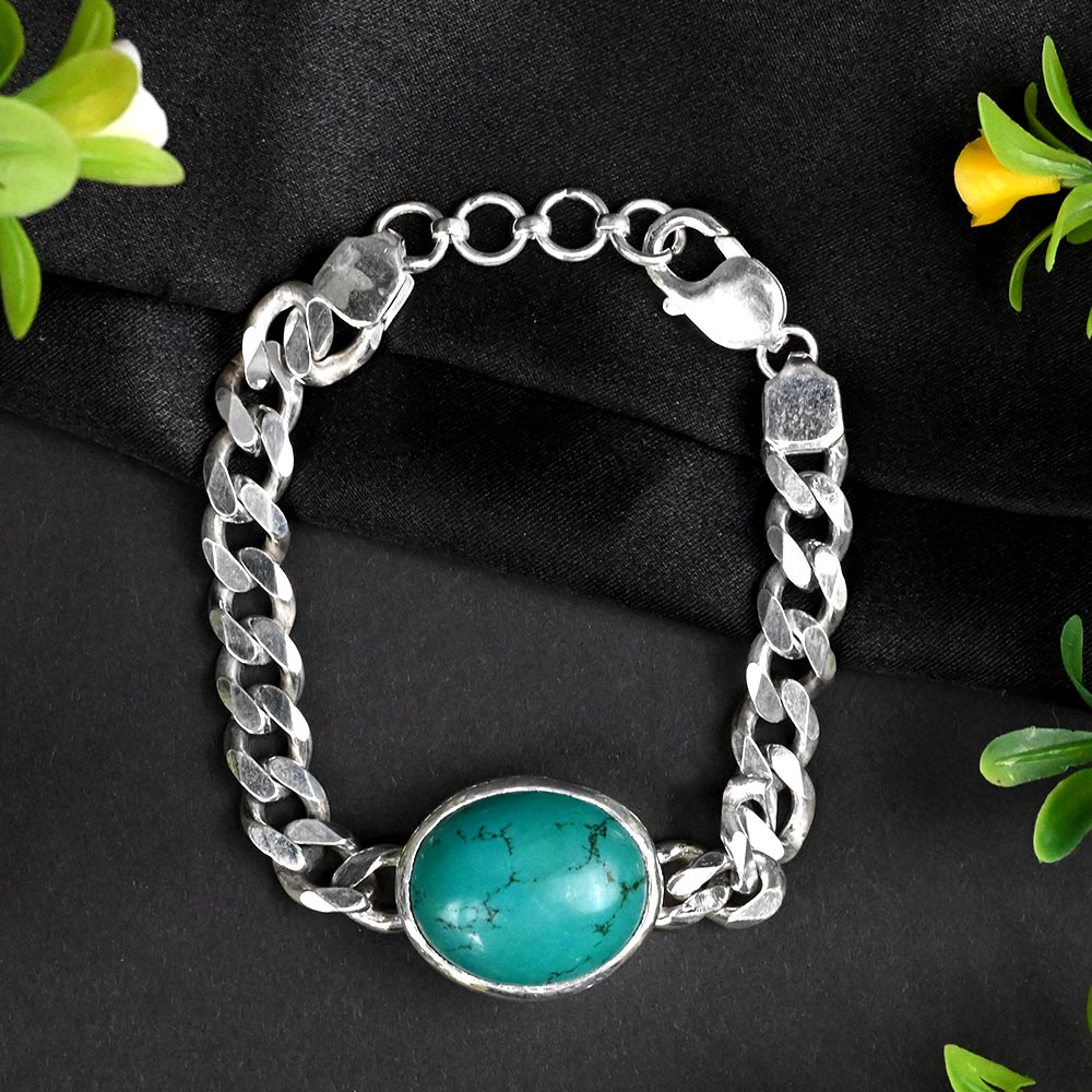 Turquoise Bracelet in Thick Silver Chain