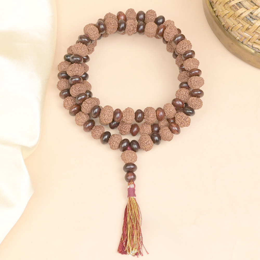 10 Mukhi x Red Sandal Eliptical Beads Mala