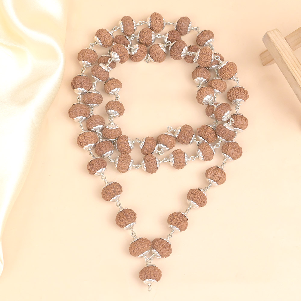 10 Mukhi Rudraksha Silver Flower Caps Mala