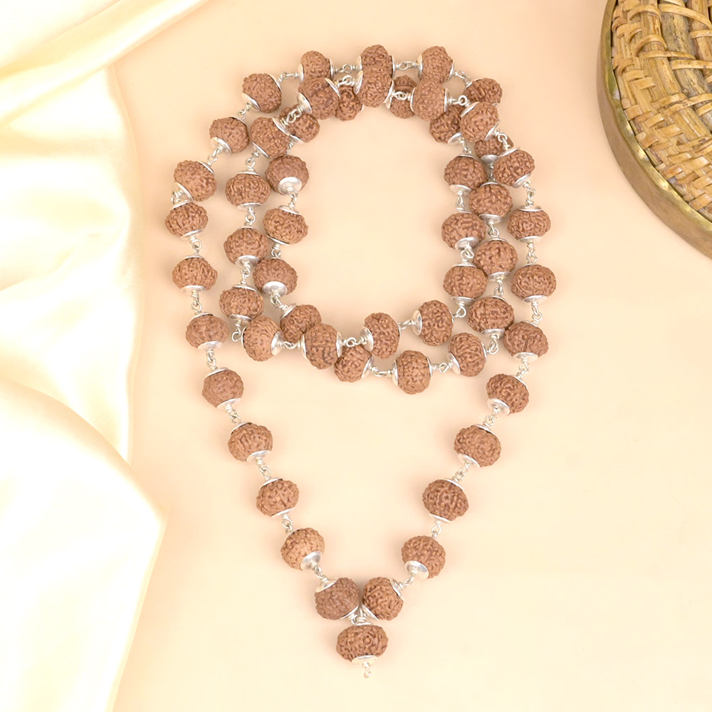 10 Mukhi Rudraksha Silver Plain Caps Mala
