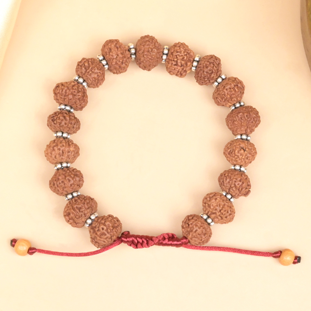 10 Mukhi Rudraksha Silver Chakri Bracelet