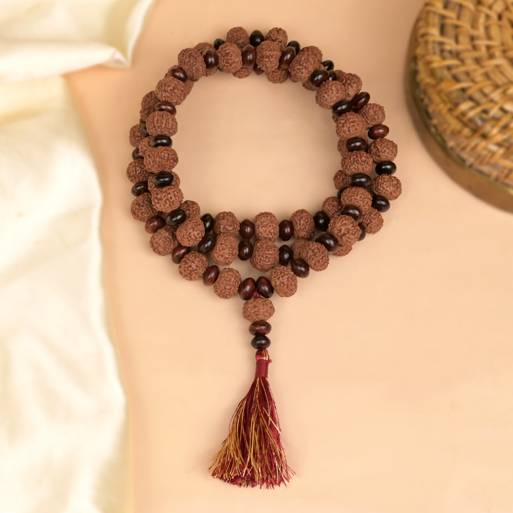 8 Mukhi & Red Sandal Eliptical Beads Mala