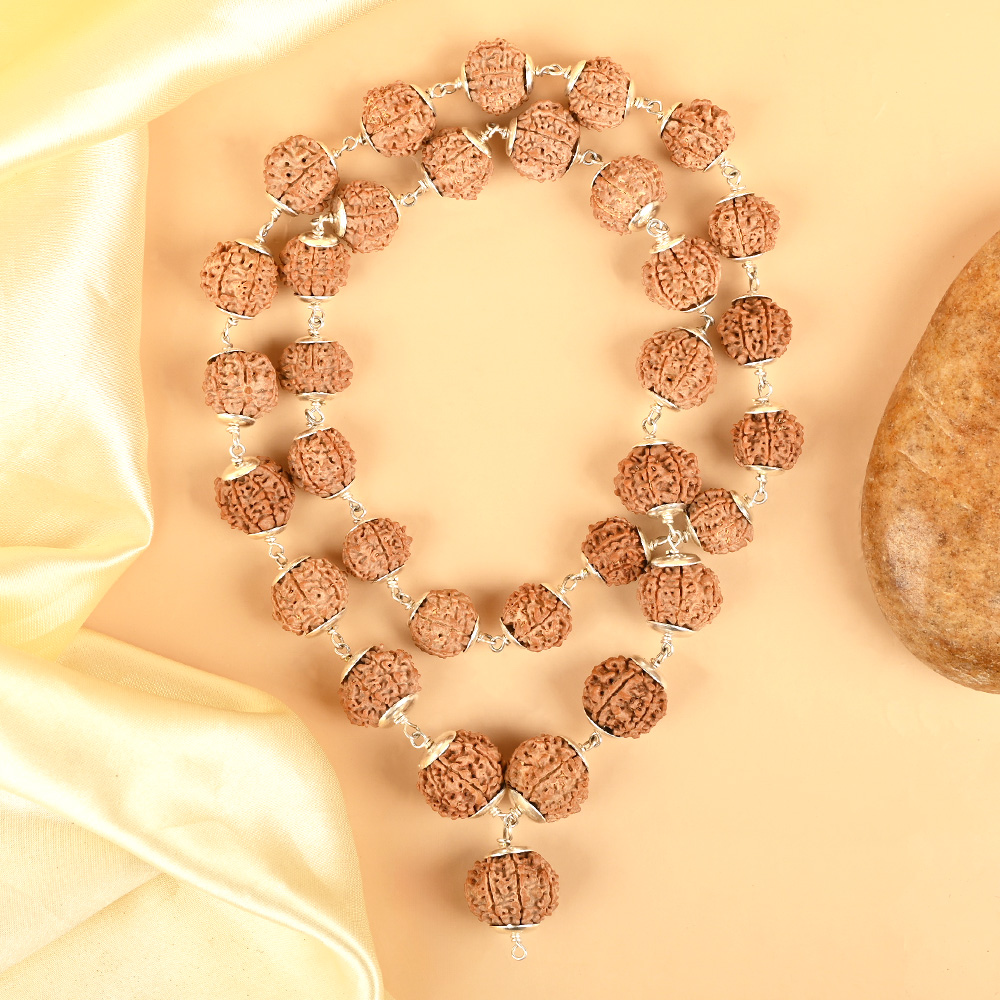 8 Mukhi Nepali 925 Silver Caps Kantha Mala (Extra Small Beads)