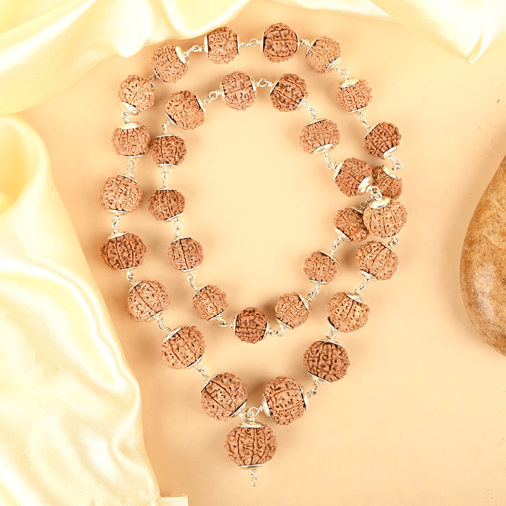 9 Mukhi Nepali 925 Silver Caps Kantha Mala (Extra Small Beads)