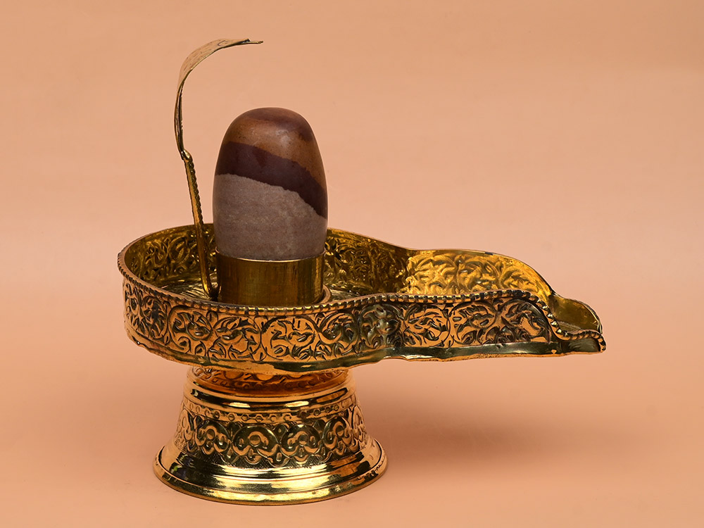 Narmada Lingam in Brass Yoni Base Jaldhari - LXXVII