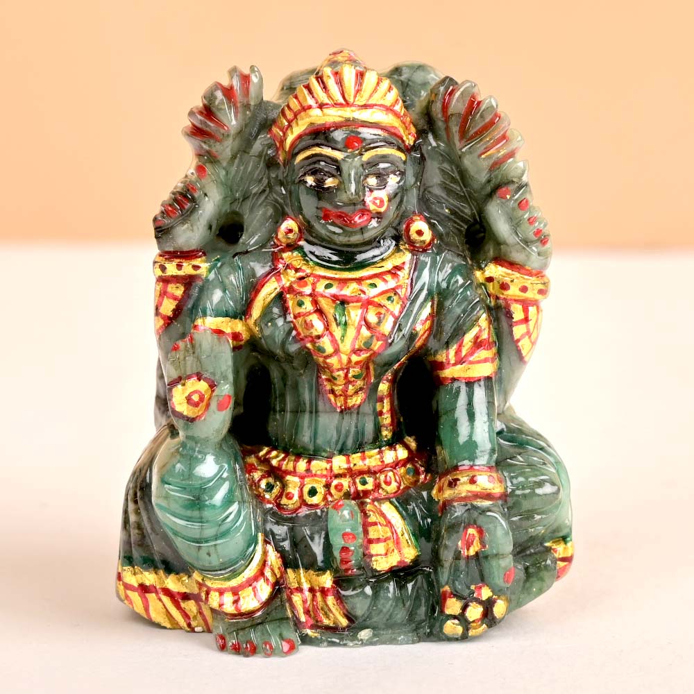 Goddess Laxmi Emerald Idol (Painted) - 442 Carats