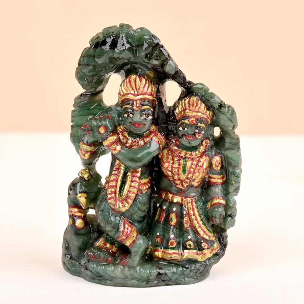 Radhe Krishna Emerald Idol (Painted) - 750 Carats