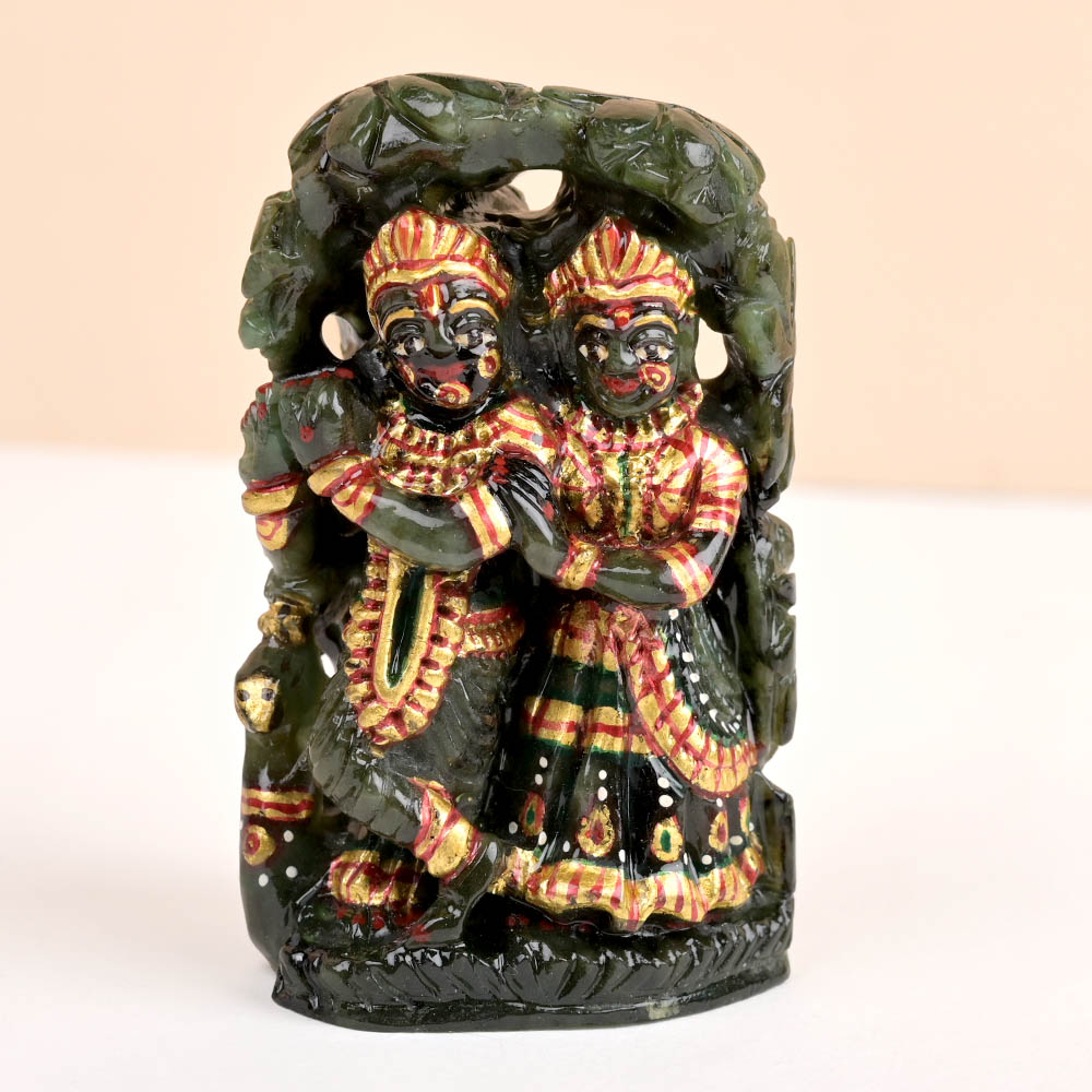 Radhe Krishna Emerald Idols (Painted) - 569 Carats