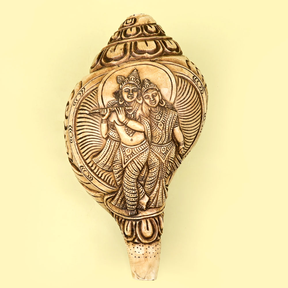 Radha Krishna Carved Natural Shankh