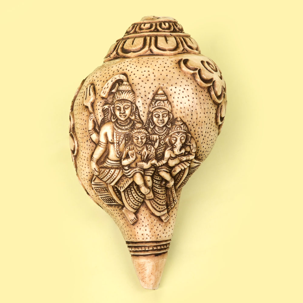 Shiva Parivar Carved Natural Shankh
