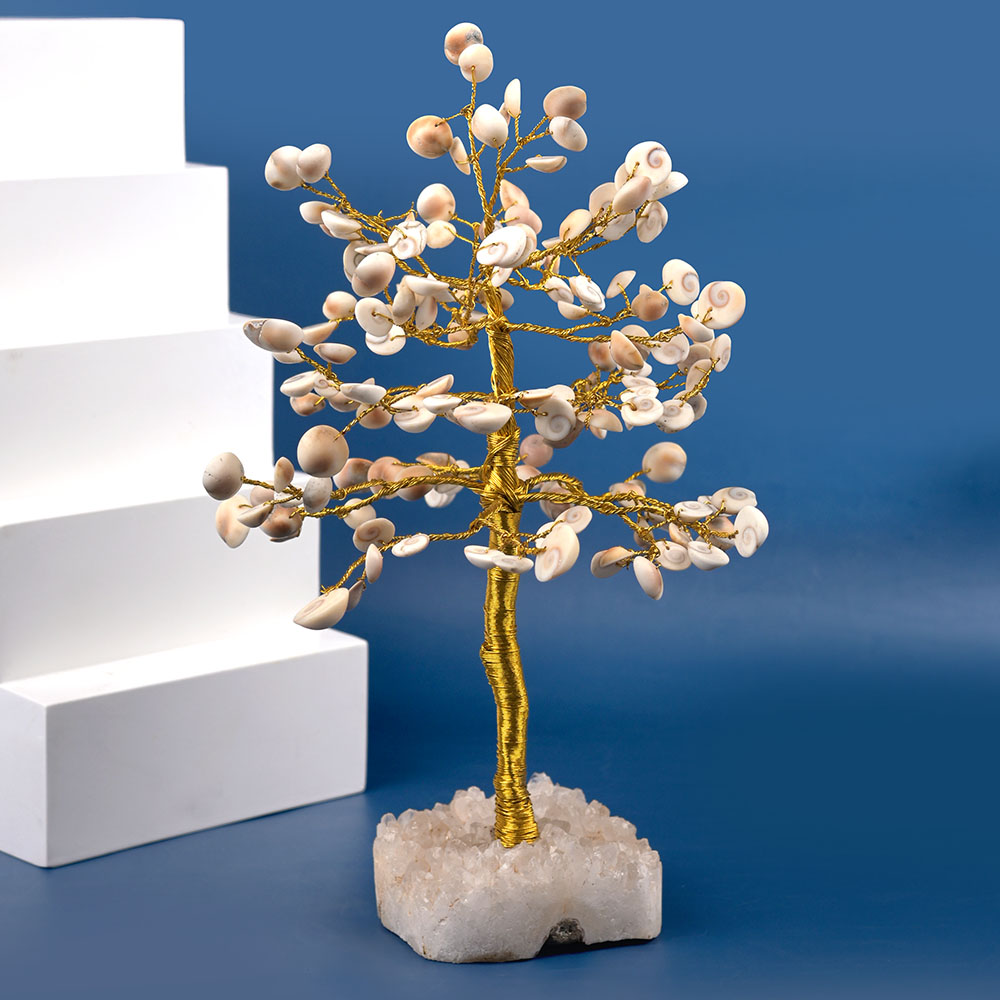 White Cowry x Gomati Chakra x White Quartz Base Tree