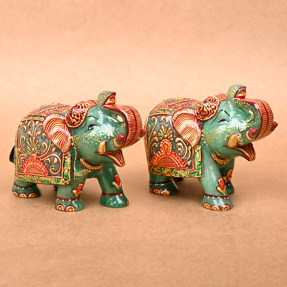 Light Green Aventurine Elephant Idols (Set of 2)