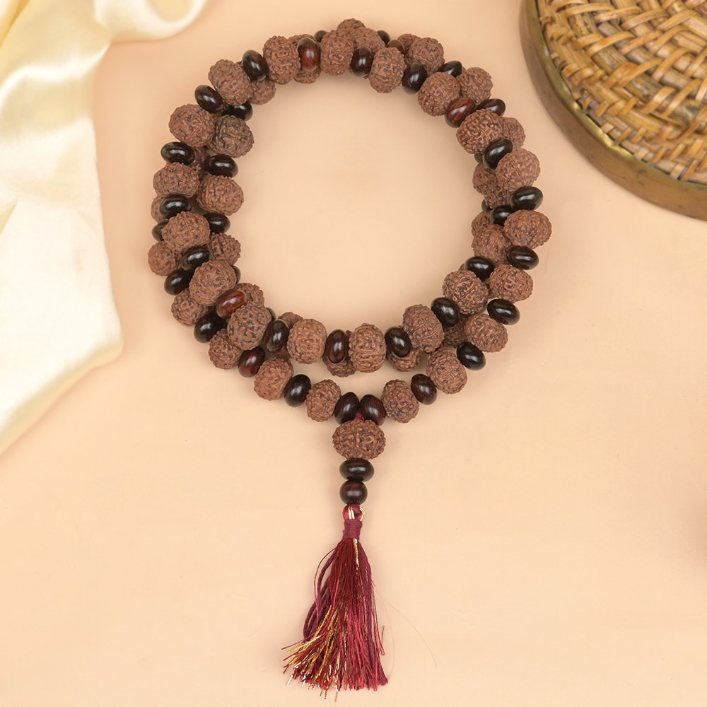9 Mukhi x Red Sandal Eliptical Beads Mala