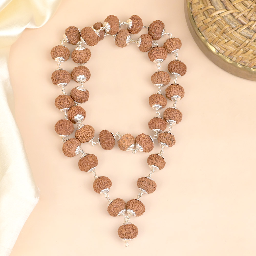 9 Mukhi Rudraksha Silver Flower Caps Mala