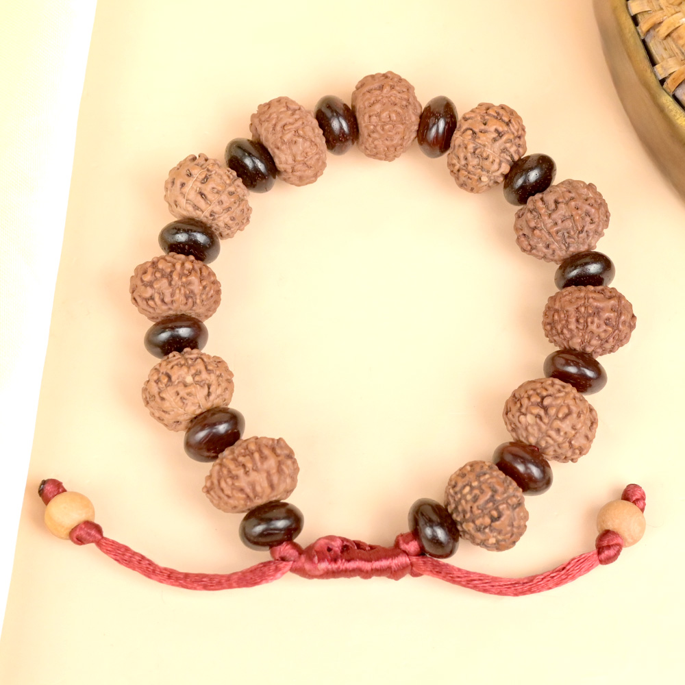 9 Mukhi x Red Sandalwood Elliptical Adjustable Bracelet