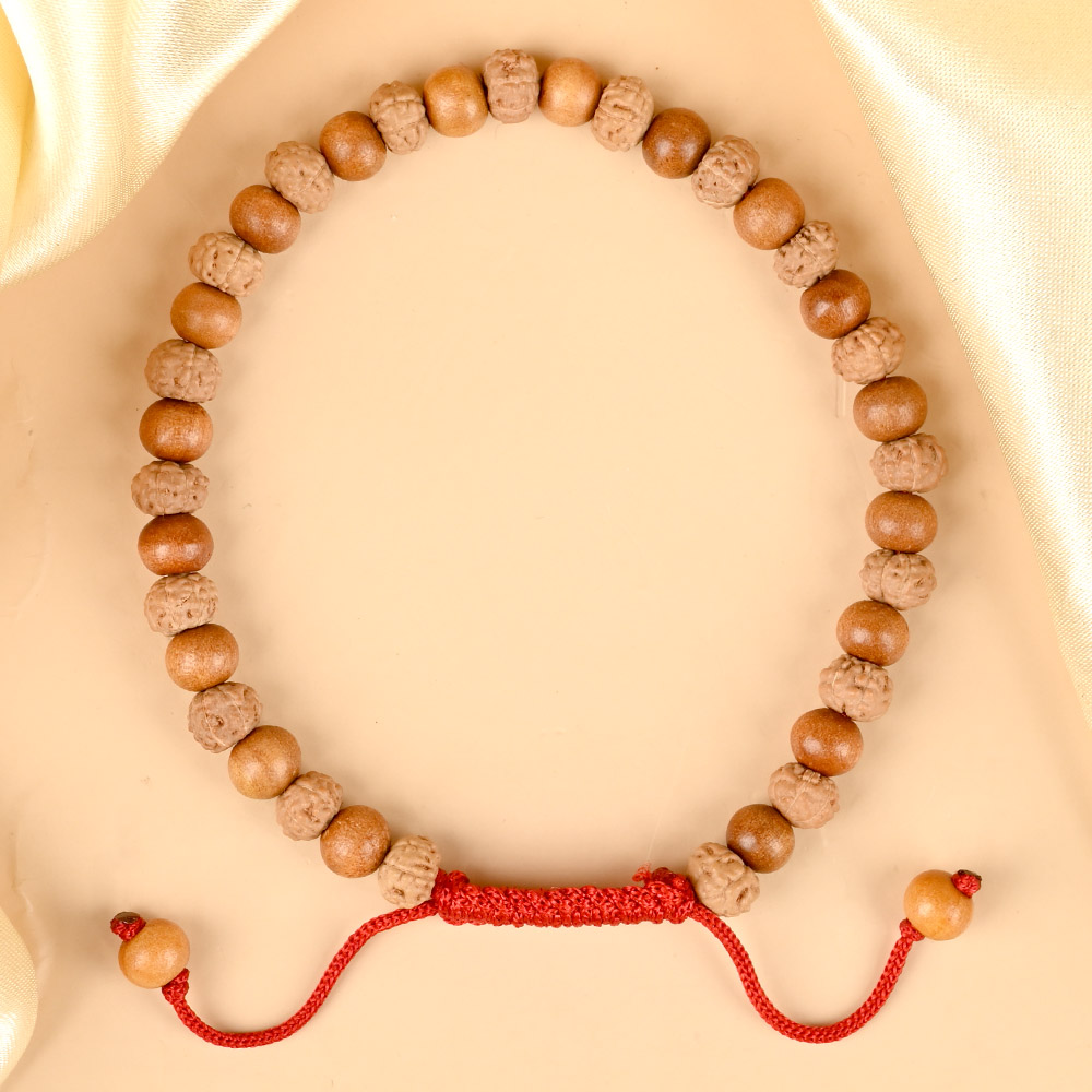 Premium 7 Mukhi Rudraksha x White Sandalwood Adjustable Bracelet
