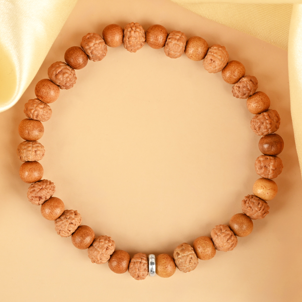 Premium 7 Mukhi Rudraksha x White Sandalwood Bracelet