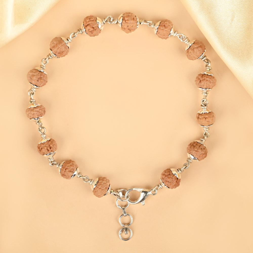 Premium 7 Mukhi Rudraksha Silver Flower Caps Bracelet