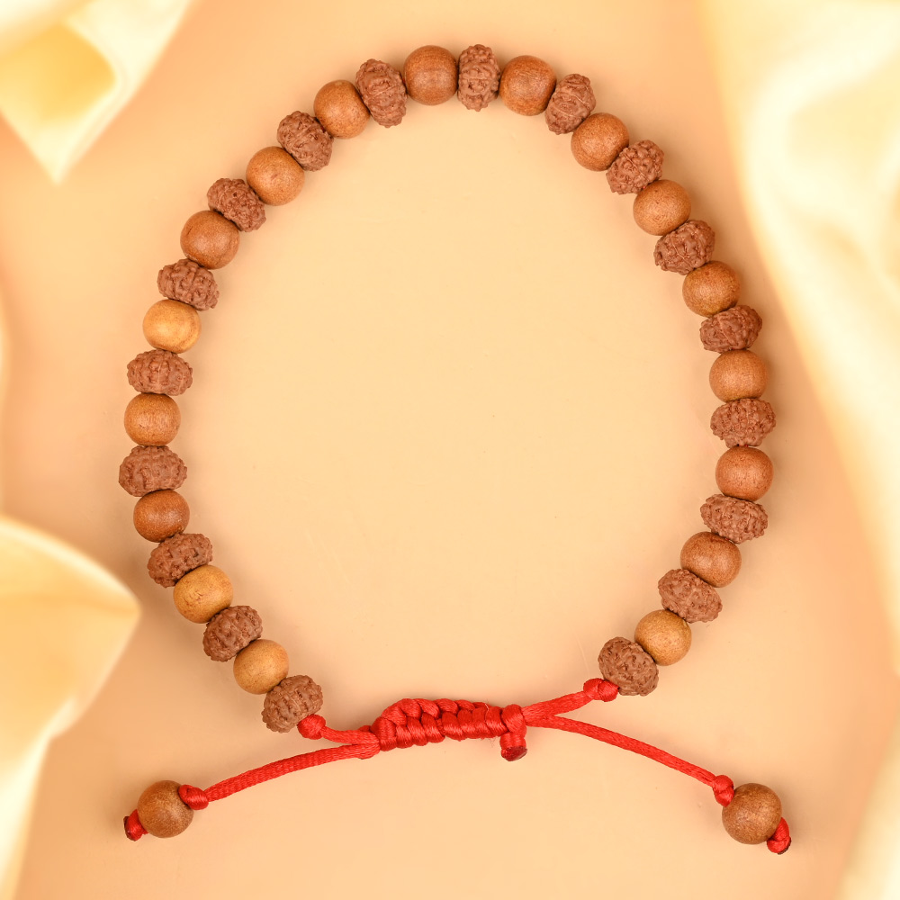 7 Mukhi Rudraksha x White Sandalwood Adjustable Bracelet