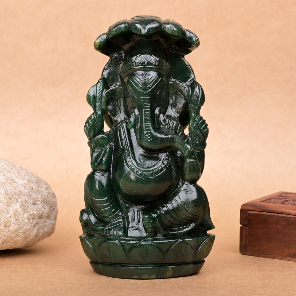 Green Jade Ganesha Idol - 880 gms