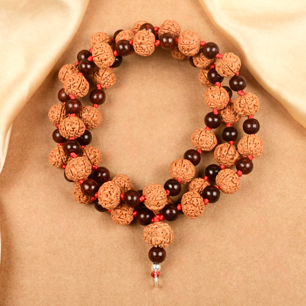 Premium 5 Mukhi Rudraksha & Red Sandalwood Mala