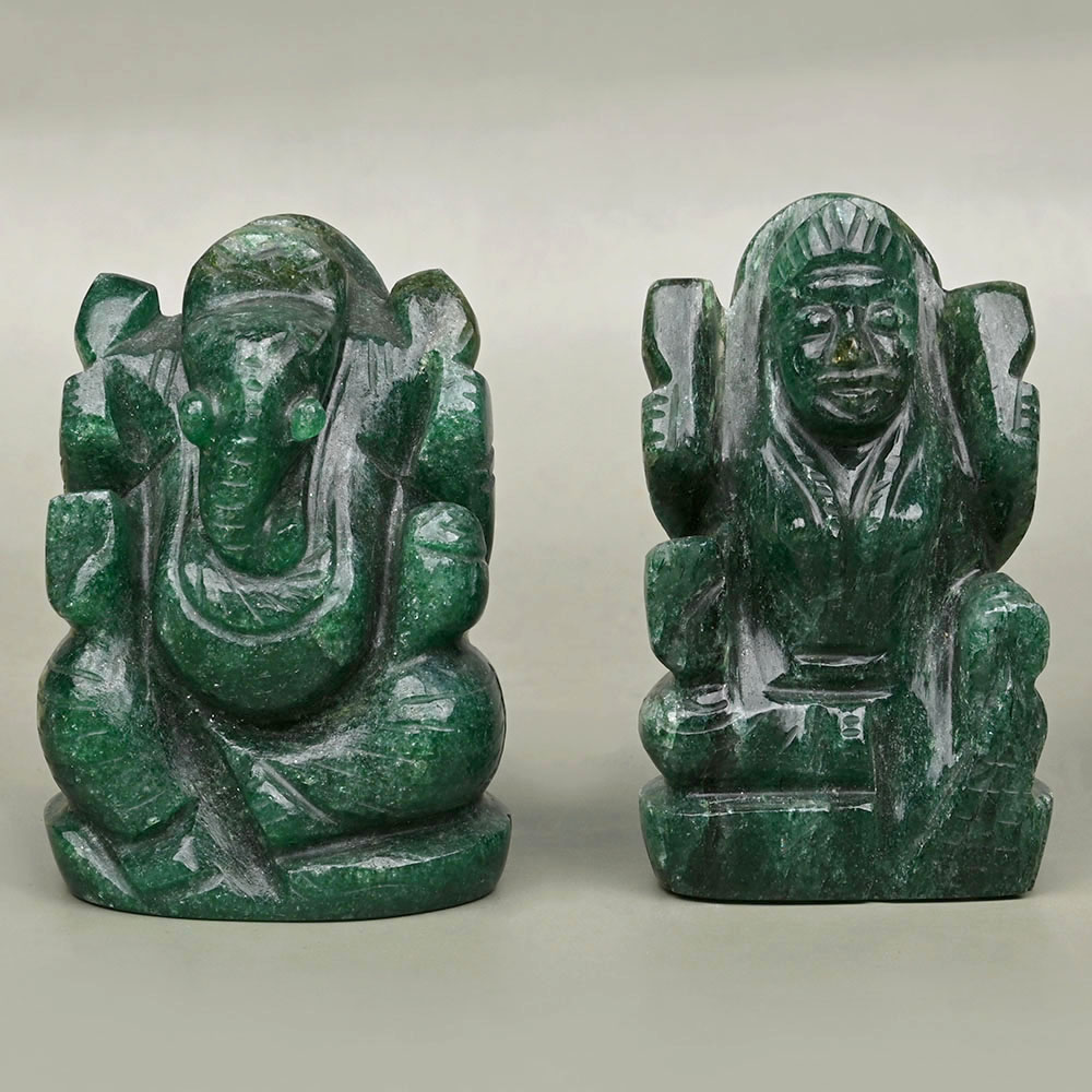 Natural Green Jade Ganesh Laxmi Pair Idols