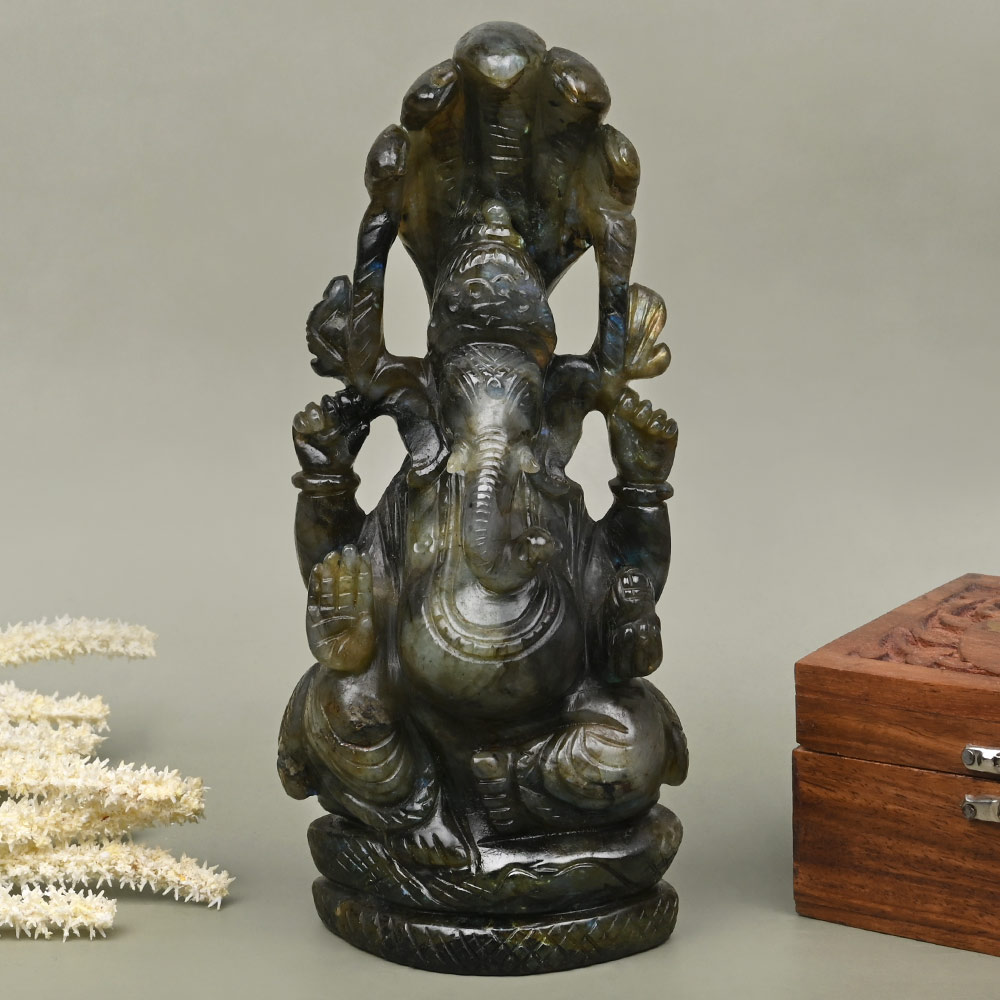 Labradorite Ganesha Idol - 872 gms