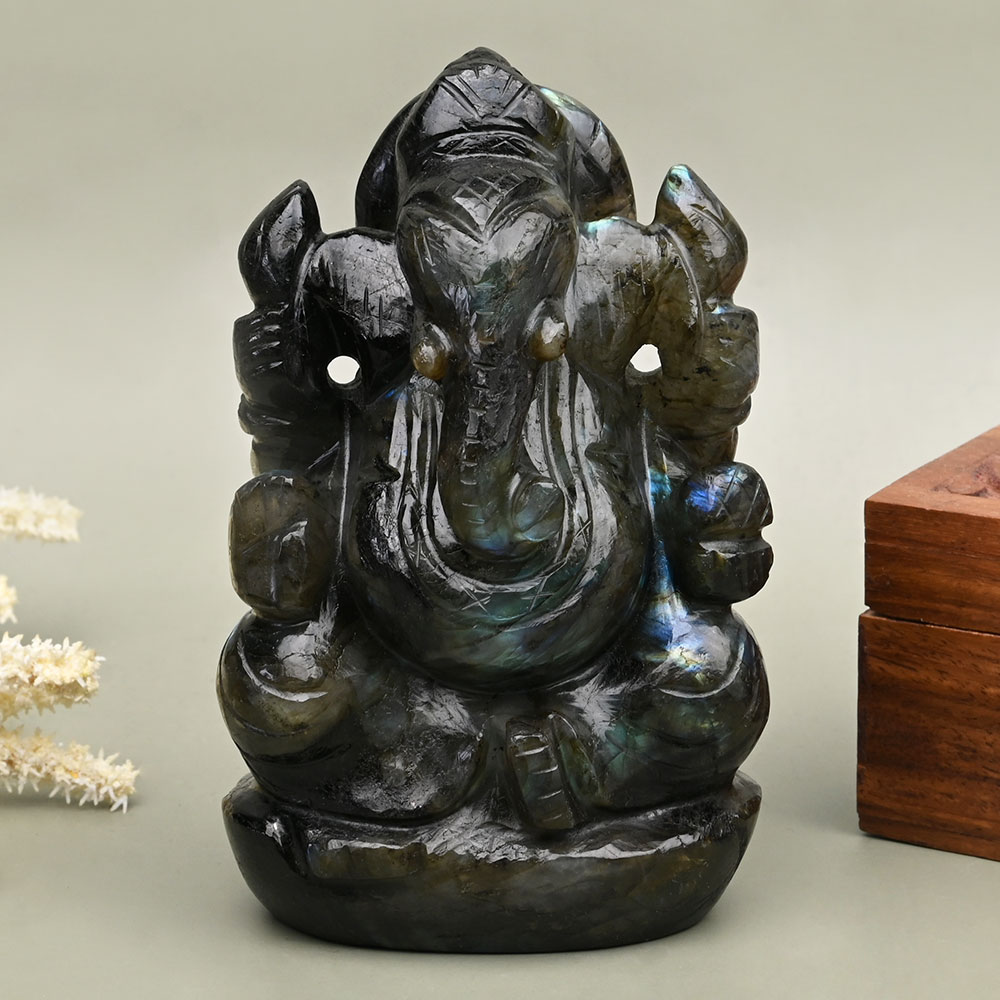 Labradorite Ganesha Idol - 756 gms