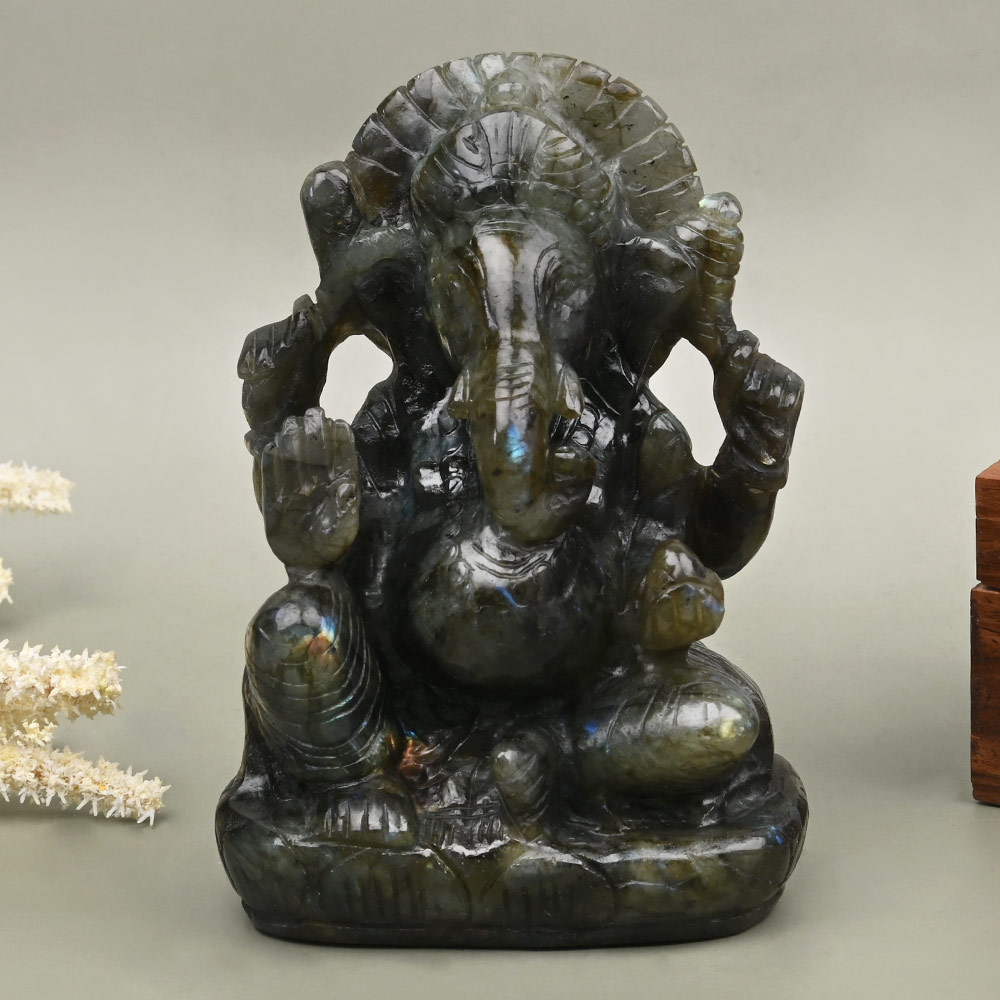 Labradorite Ganesha Idol - 628 gms