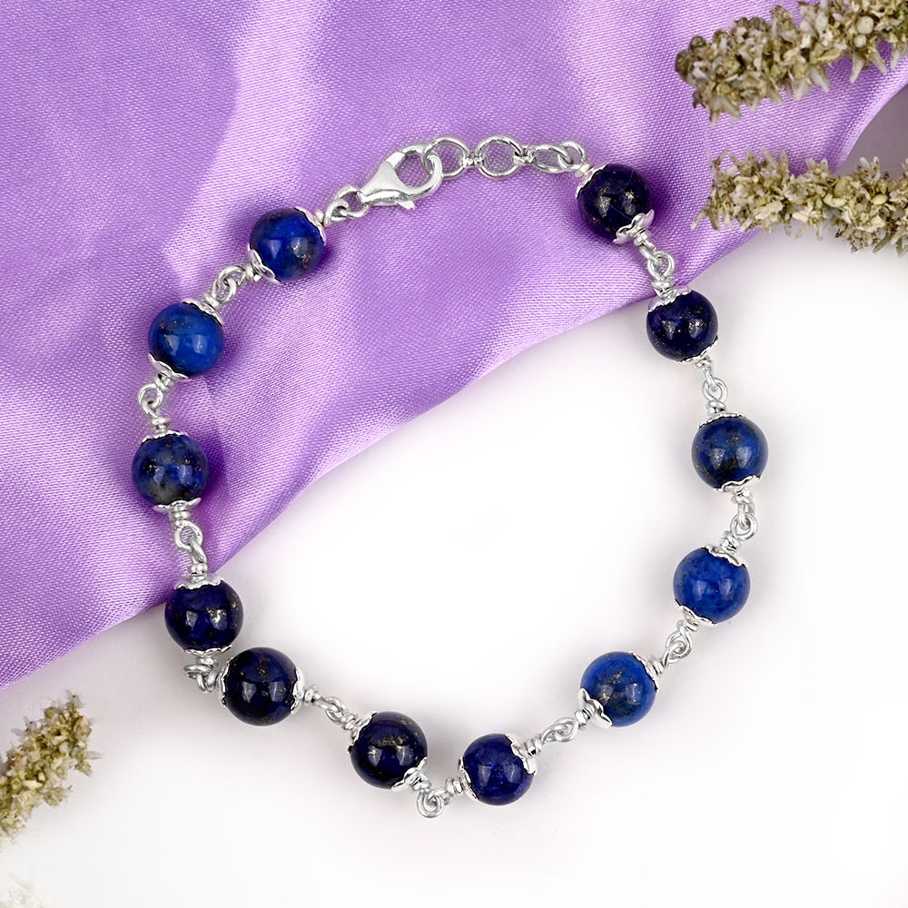 Lapis Lazuli in Pure Silver Flower Caps