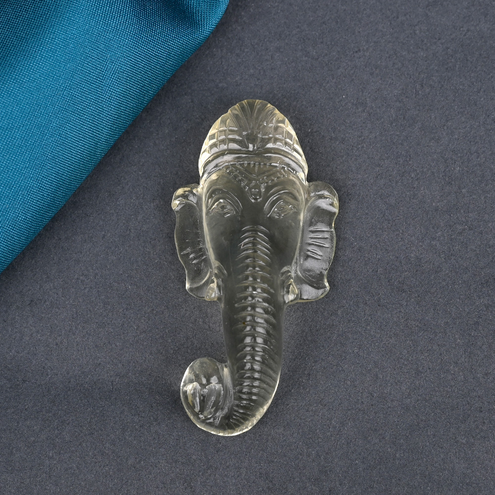 Lemon Topaz Right Trunk Ganesha Face - 122.35 Carat