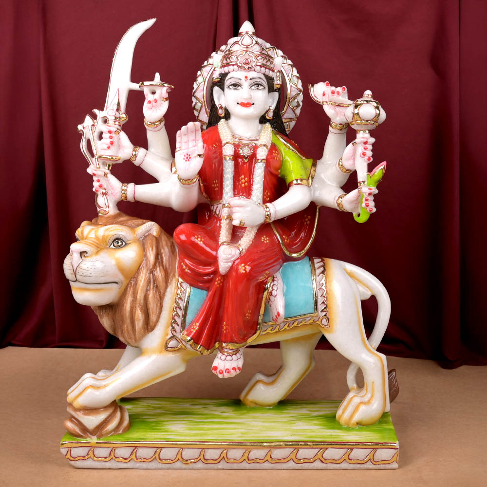 Buy Maa Durga on Lion Makrana Marble Idol from Rudra Centre (Rudraksha Ratna) at reasonable prices.